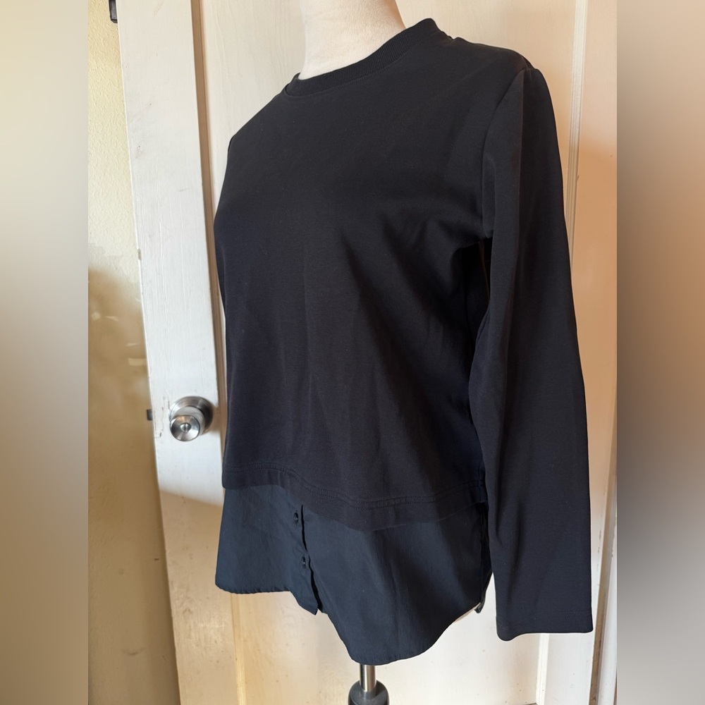 Athleta Gallery 2.0 high low Crewneck Sweater button down Shirt office casual